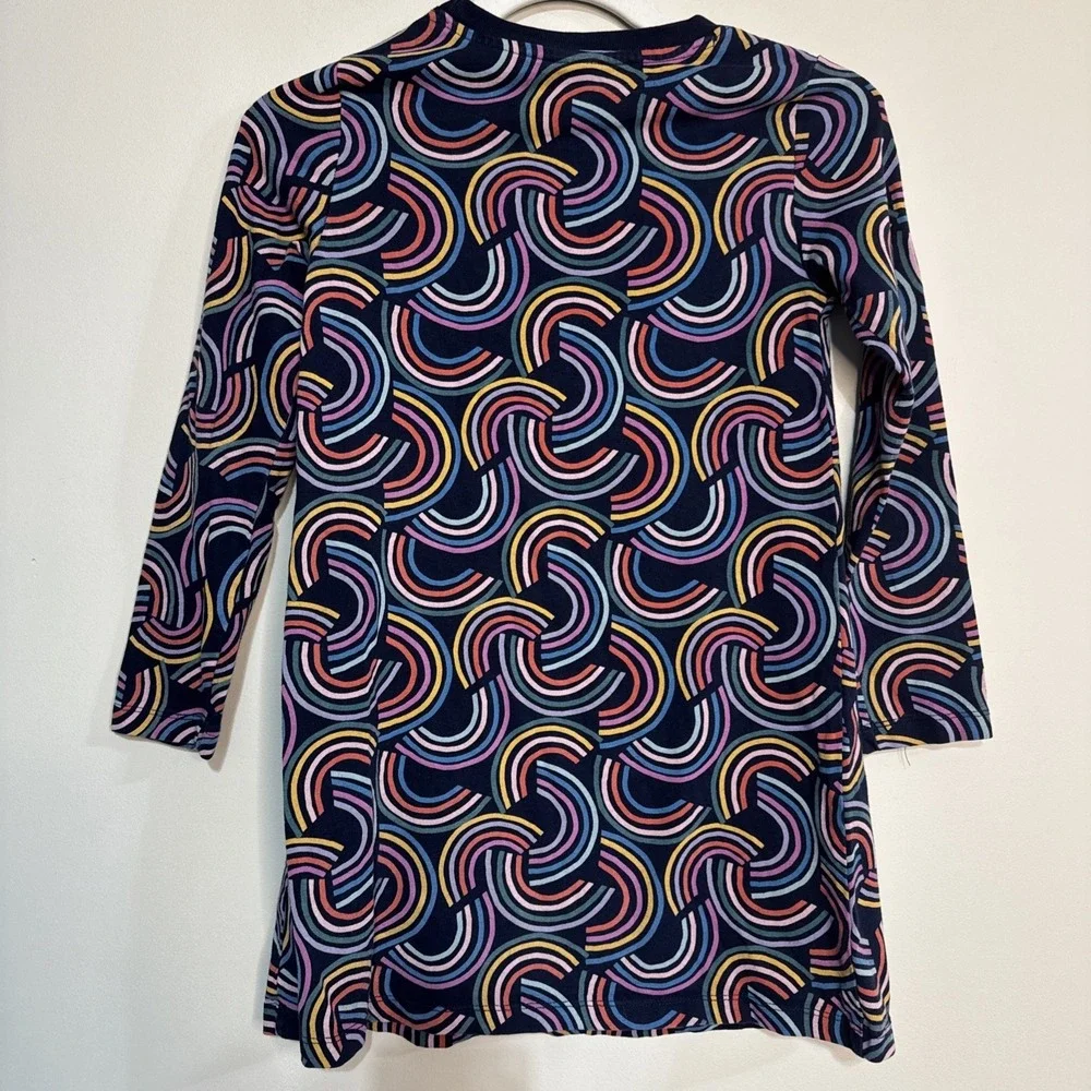 Hanna Andersson Navy Blue Geo Rainbow Long Sleeve T-shirt‎ Dress Sz 130 Sz 8